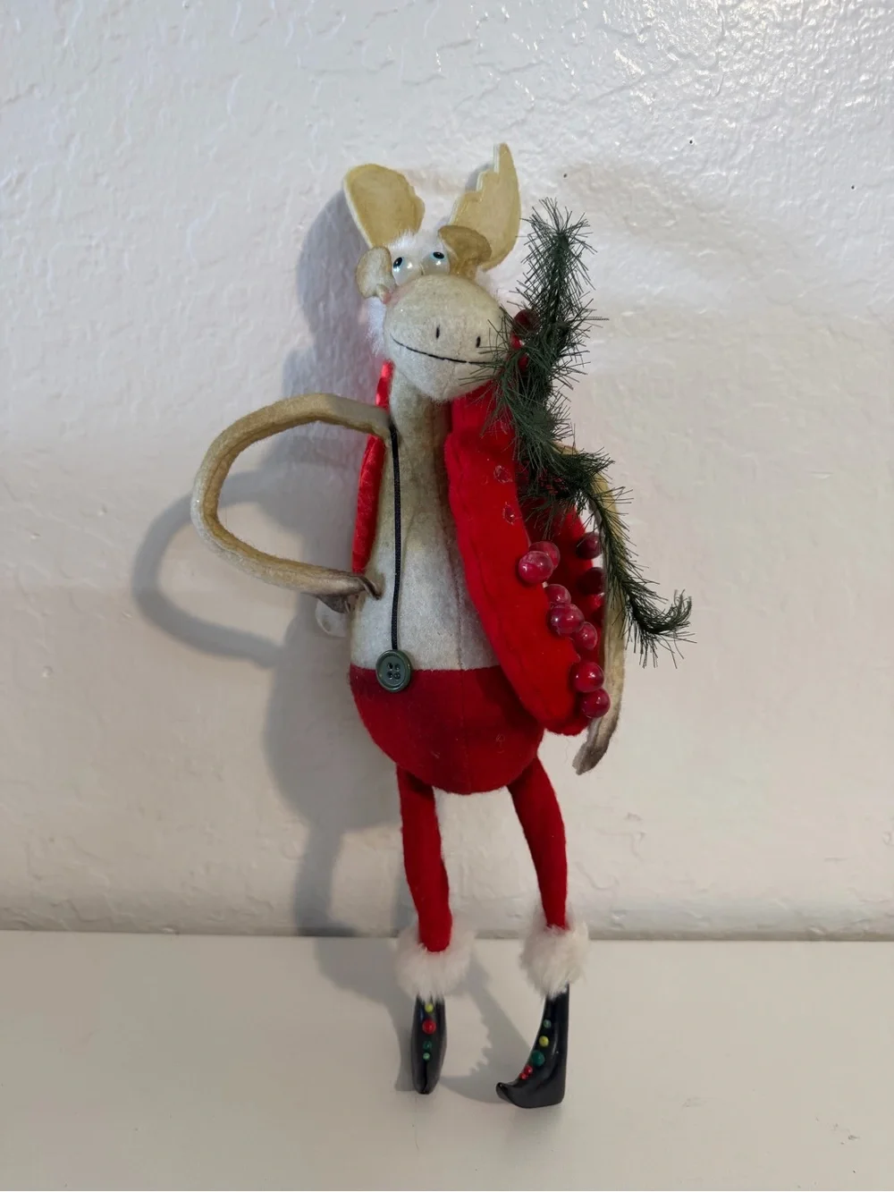 Shelf Sitting Folk Art Christmas Santa Moose Sooty CrazyEyes